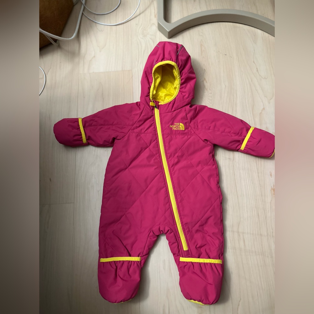The North Face Pink and Yellow Kids Footie